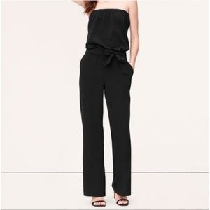 Loft Black strapless jumpsuit. Tie waist. Size Small.